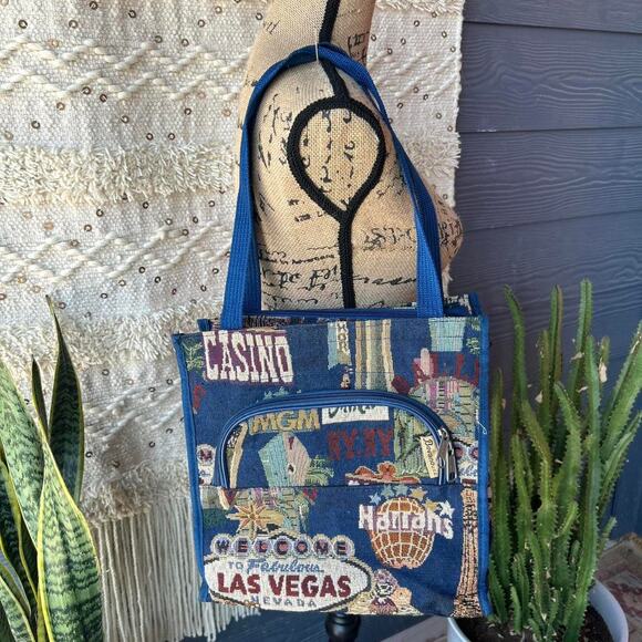 Vintage Las Vegas tapestry tote bag with zipper closure Bovano USA - Picture 1 of 7